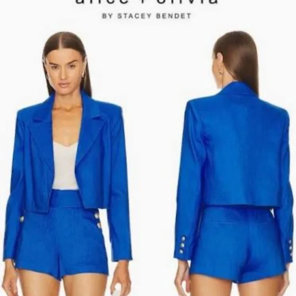 ALICE AND OLIVIA BLUE CROPPED BLAZER - Picture 2 of 6